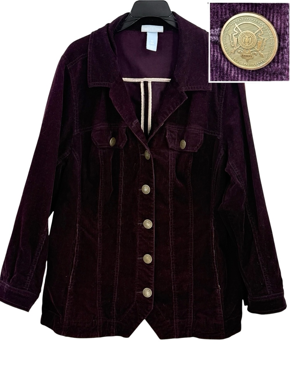 Liz & Me Purple Corduroy Jacket Blazer Button Front Tailored Fall Plus Size 16W